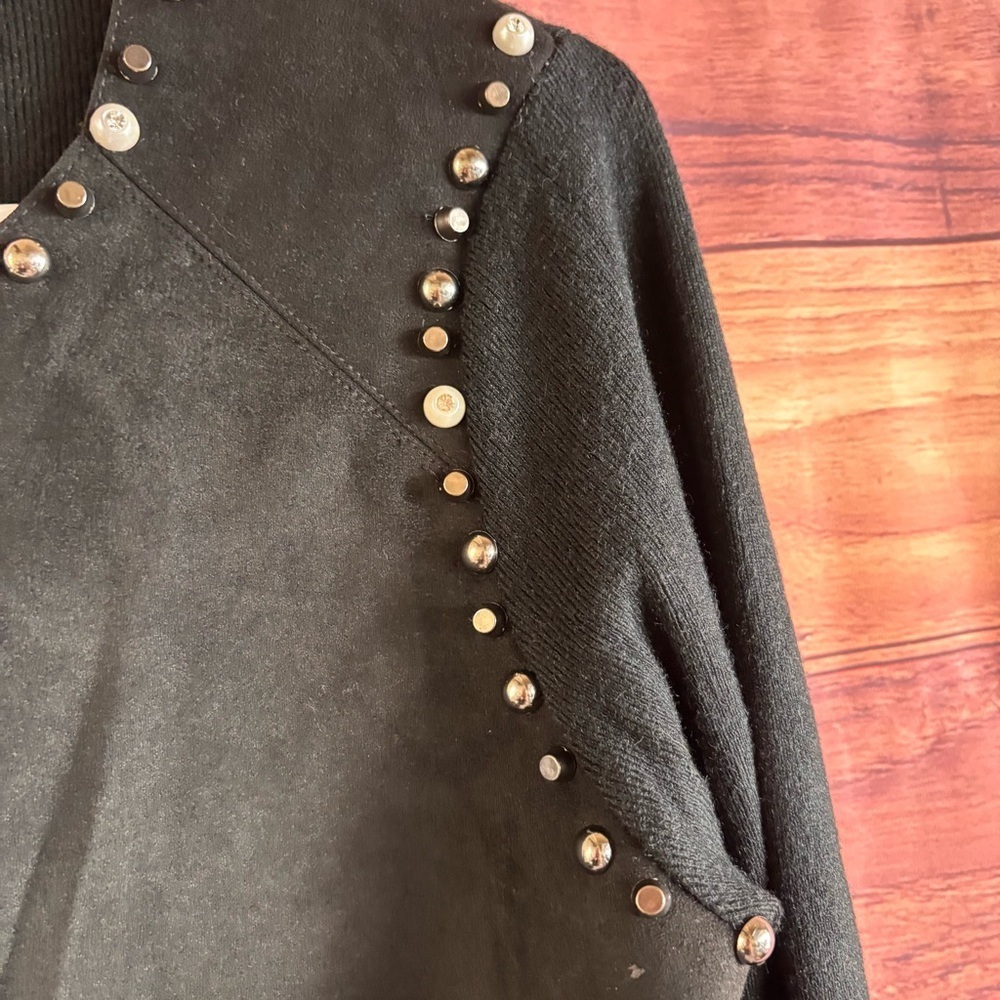 Sosia Italy Womens Black Faux Suede Studded Pearl Knit Long Sleeve Dress M18329 - Picture 4 of 8